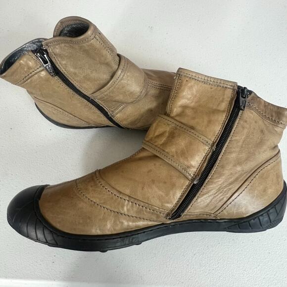 Pataugas Boots Women's EU 41 US 10.5 Tan Black Zip Up Snap Strap Lightweight - Picture 3 of 10